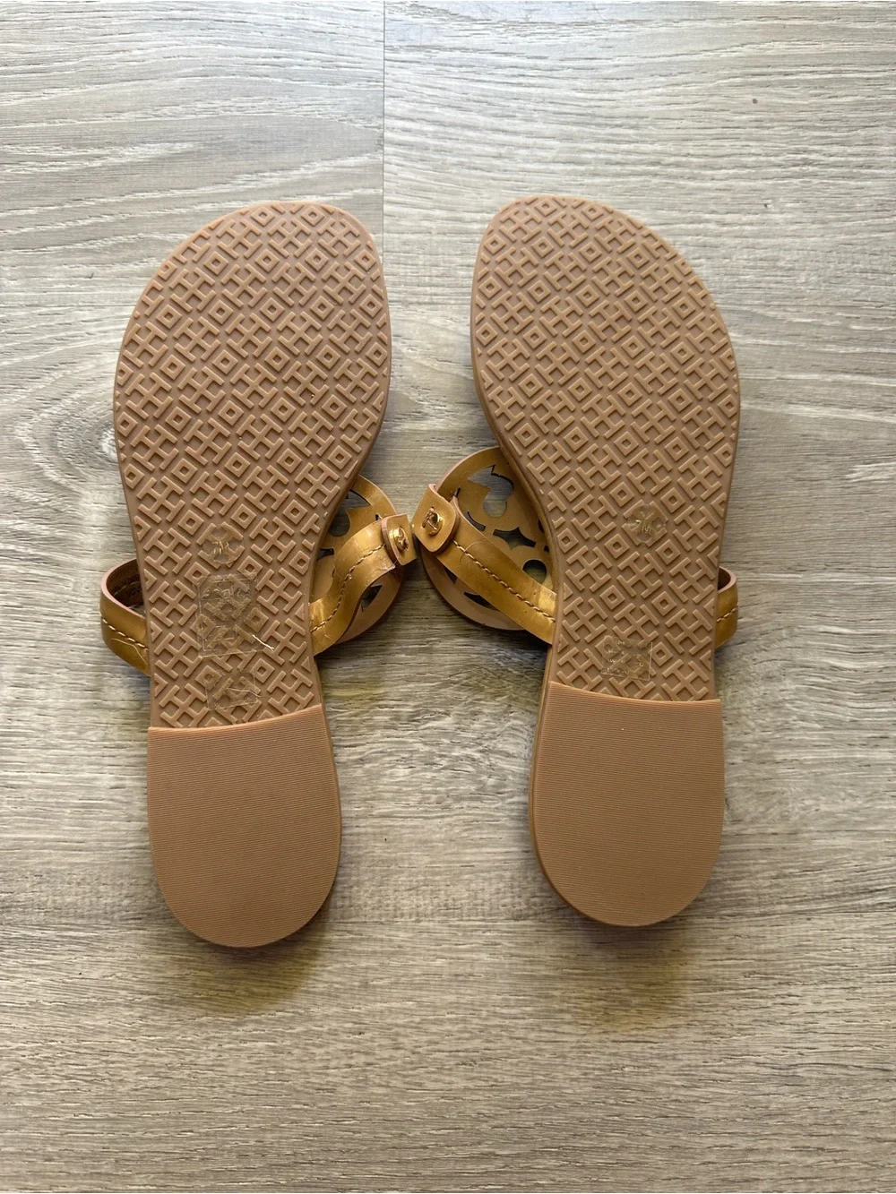 Tory Burch Cognac Leather Logo Thong Sandals